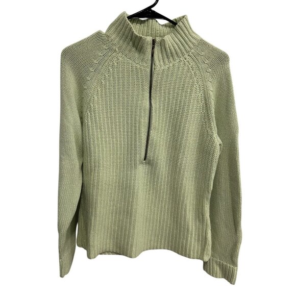 Crazy Horse Liz Claiborne Light Green Ribbed Half-Zip Sweater Sz Medium - Picture 1 of 11